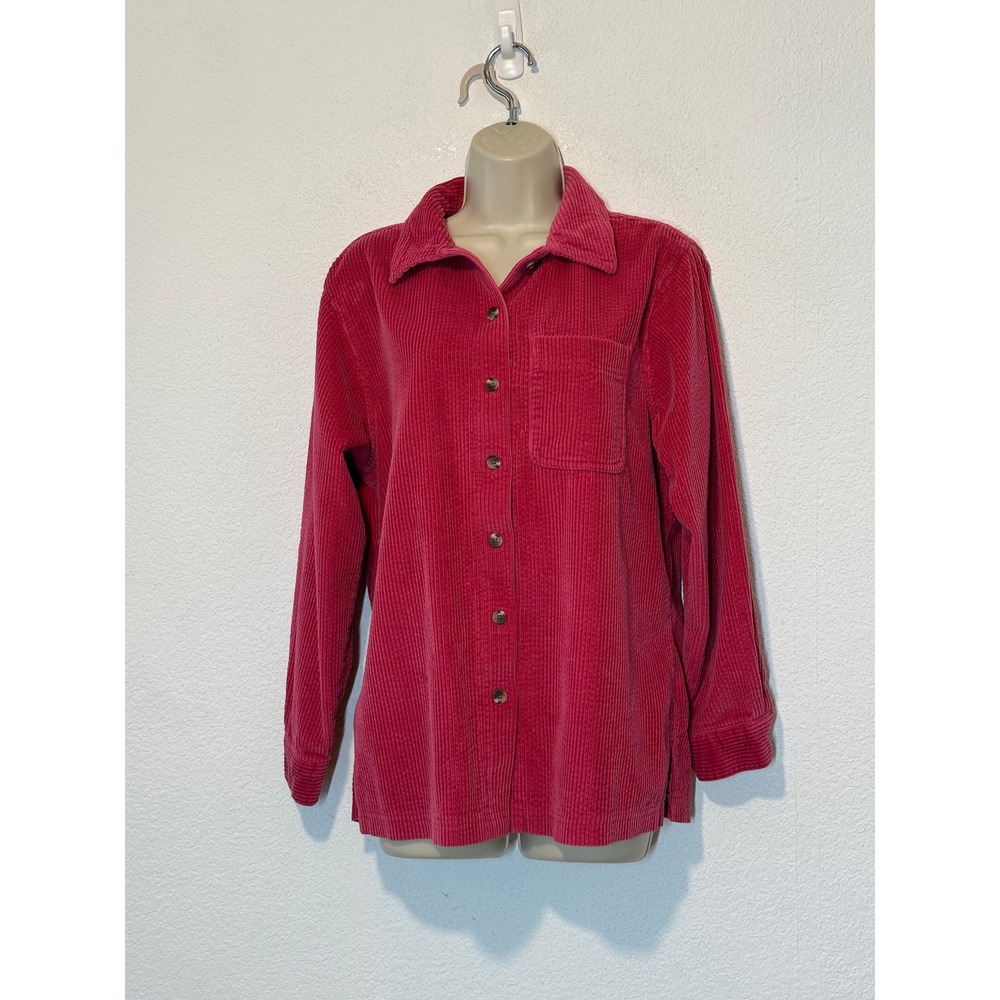LL Bean Raspberry Pink Corduroy Button Down Shirt Small Regular L/S Shacket